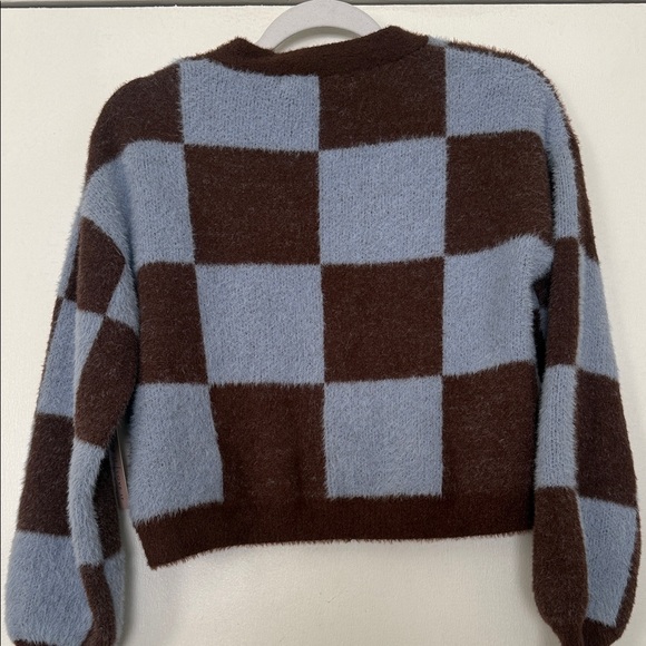 Crave Fame Blue and Brown Checkered Cardigan - Picture 3 of 4